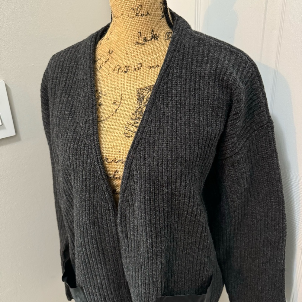Madewell Wool Cardigan with Leather Pockets